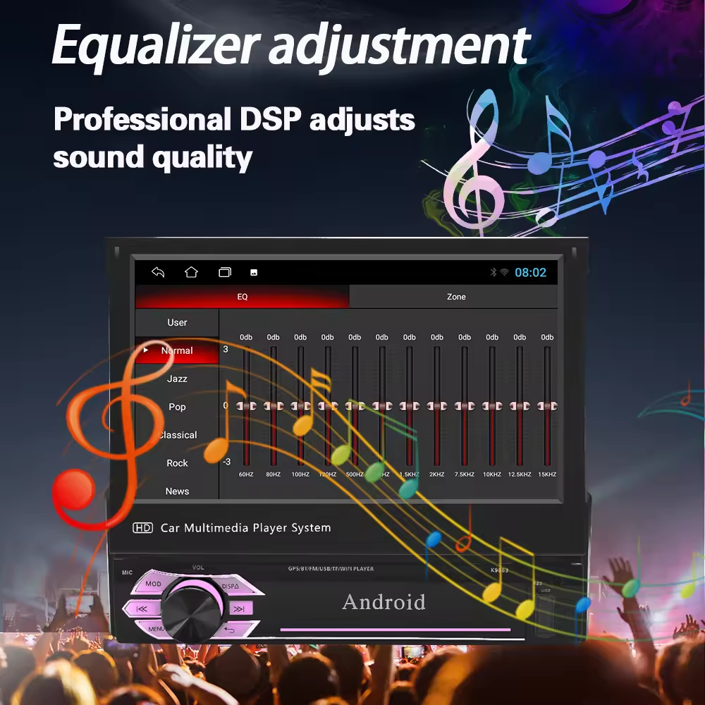 1Din Car DVD Player Android 13 7 Inch Retractable Extension Screen Wireless Auto Carplay GPS Navigation BT FM Video Intelligent System Universal Car Head Unit  MP3 DVD MP5Touch Screen Car Parts Wholesale Factory Customize