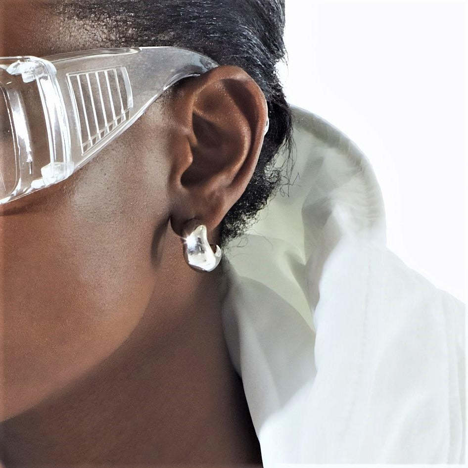 Irregular water drop Sliver-tone Earrings