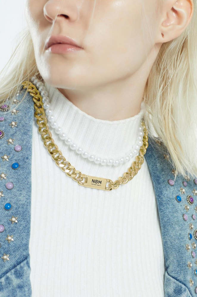 Double Layer Baroque Pearl Complex Structure Chain Necklace（Brzone Gold）