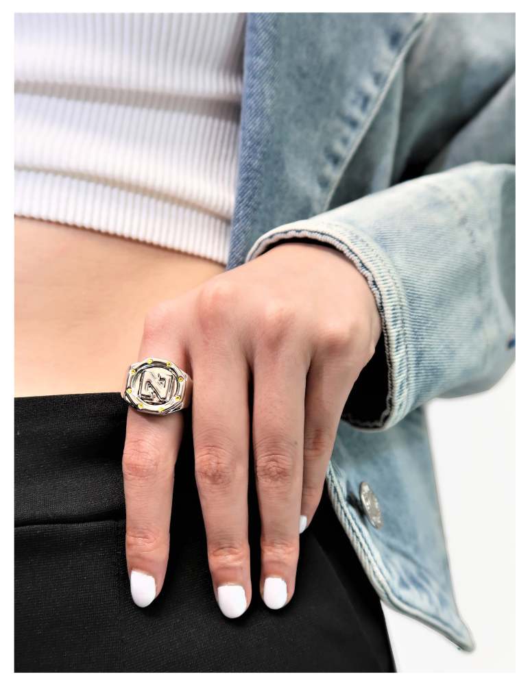 "N" Letter Signet 8 Stars Ring（Yellow)