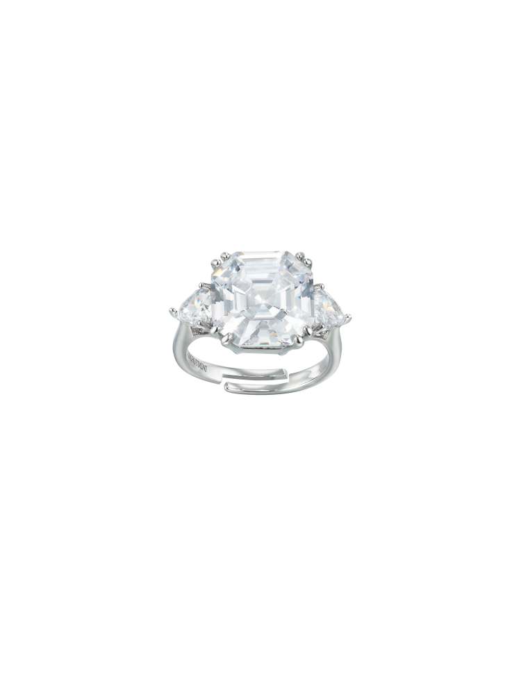 Square Zircon Cocktail Open Ring （Crystal Clear）