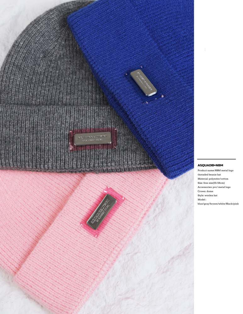 NBM metal logo threaded beanie hat (Blue)
