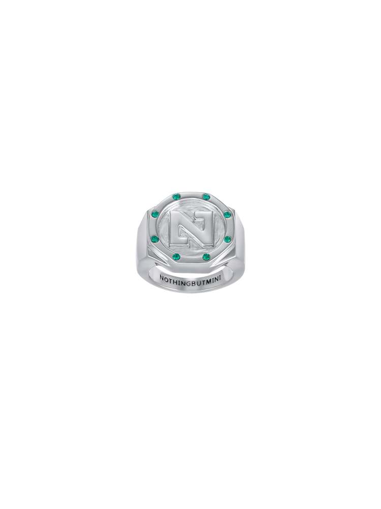 "N" Letter Signet 8 Stars Ring（Emerald Green)