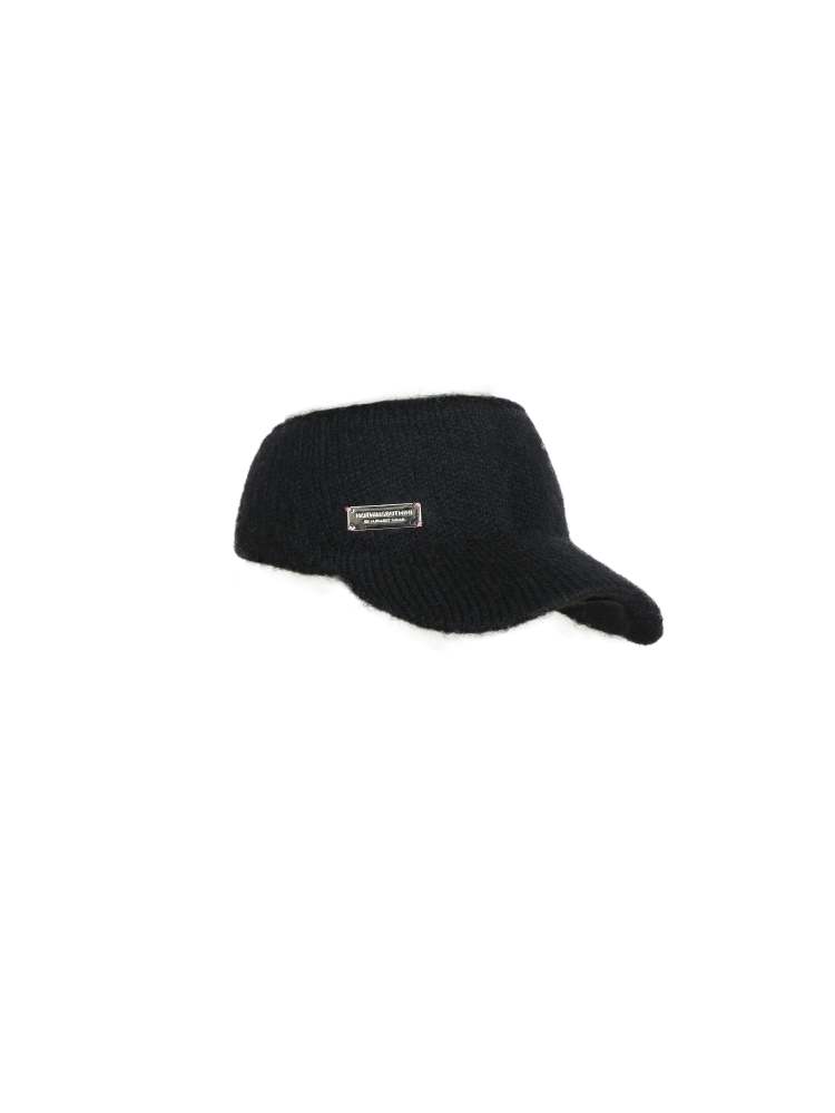 NBM metal badge knitted hollow hat（Black）
