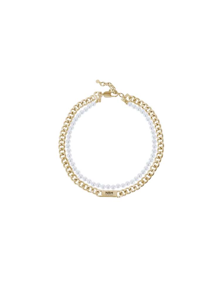 Double Layer Baroque Pearl Complex Structure Chain Necklace（Brzone Gold）