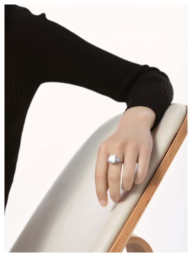 Square Zircon Cocktail Open Ring （Crystal Clear）