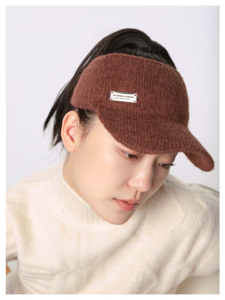 NBM metal badge knitted hollow hat（Brown)