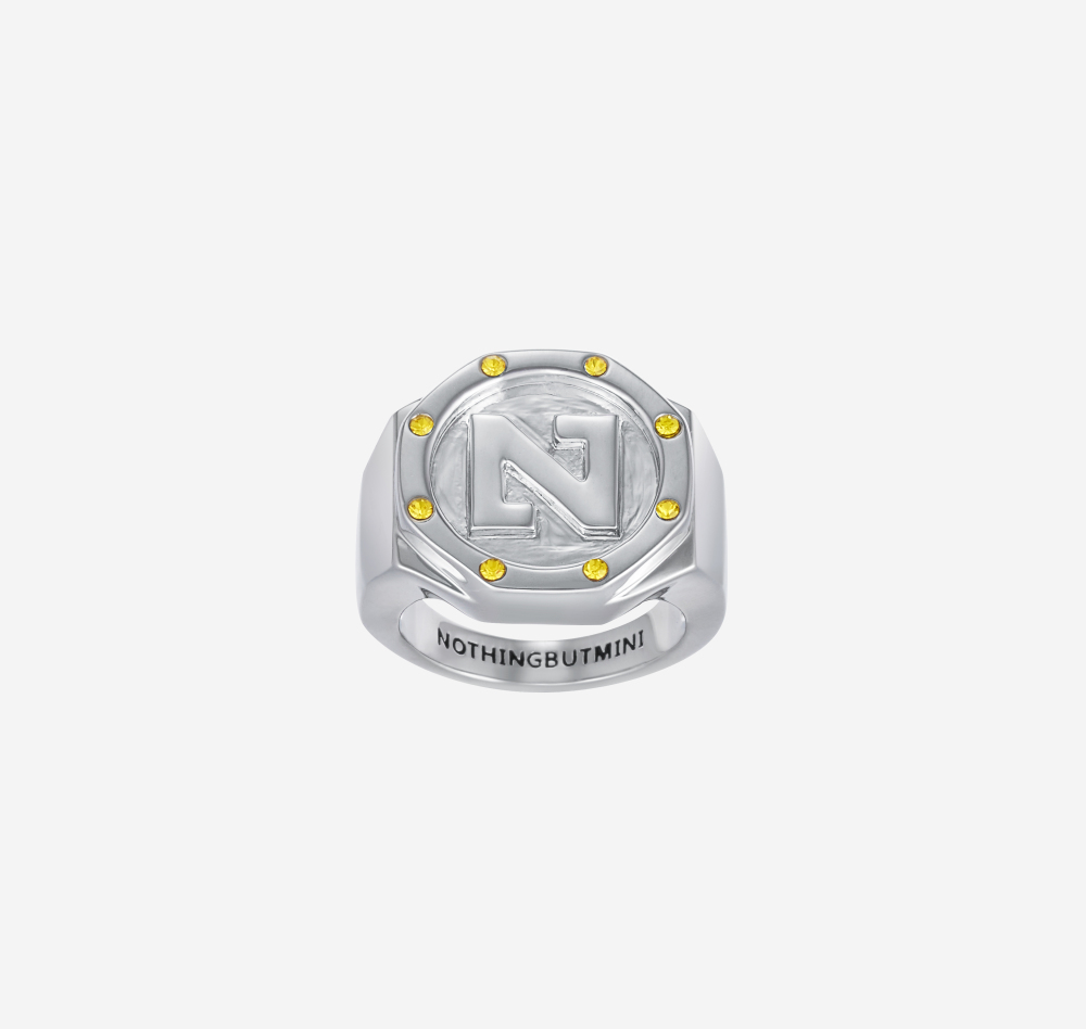 "N" Letter Signet 8 Stars Ring（Emerald Green)