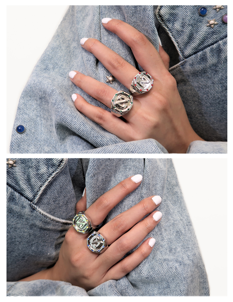 "N" Letter Signet 8 Stars Ring（Yellow)