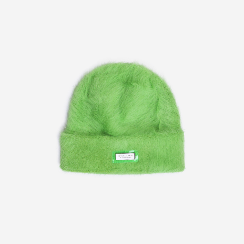 NBM metal badge rabbit fur beanie hat (Black）
