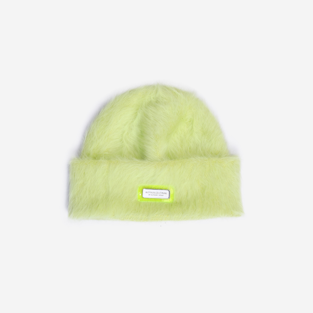 NBM metal badge rabbit fur beanie hat (Blue）