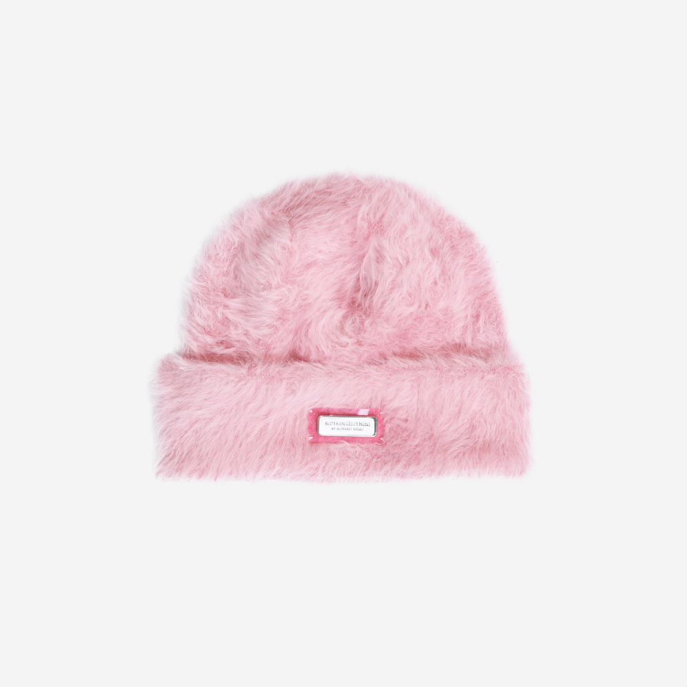 NBM metal badge rabbit fur beanie hat (Black）