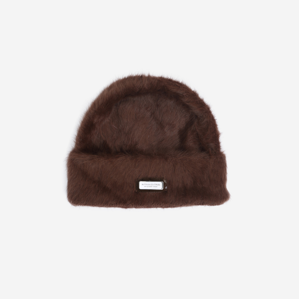 NBM metal badge rabbit fur beanie hat (Pink)