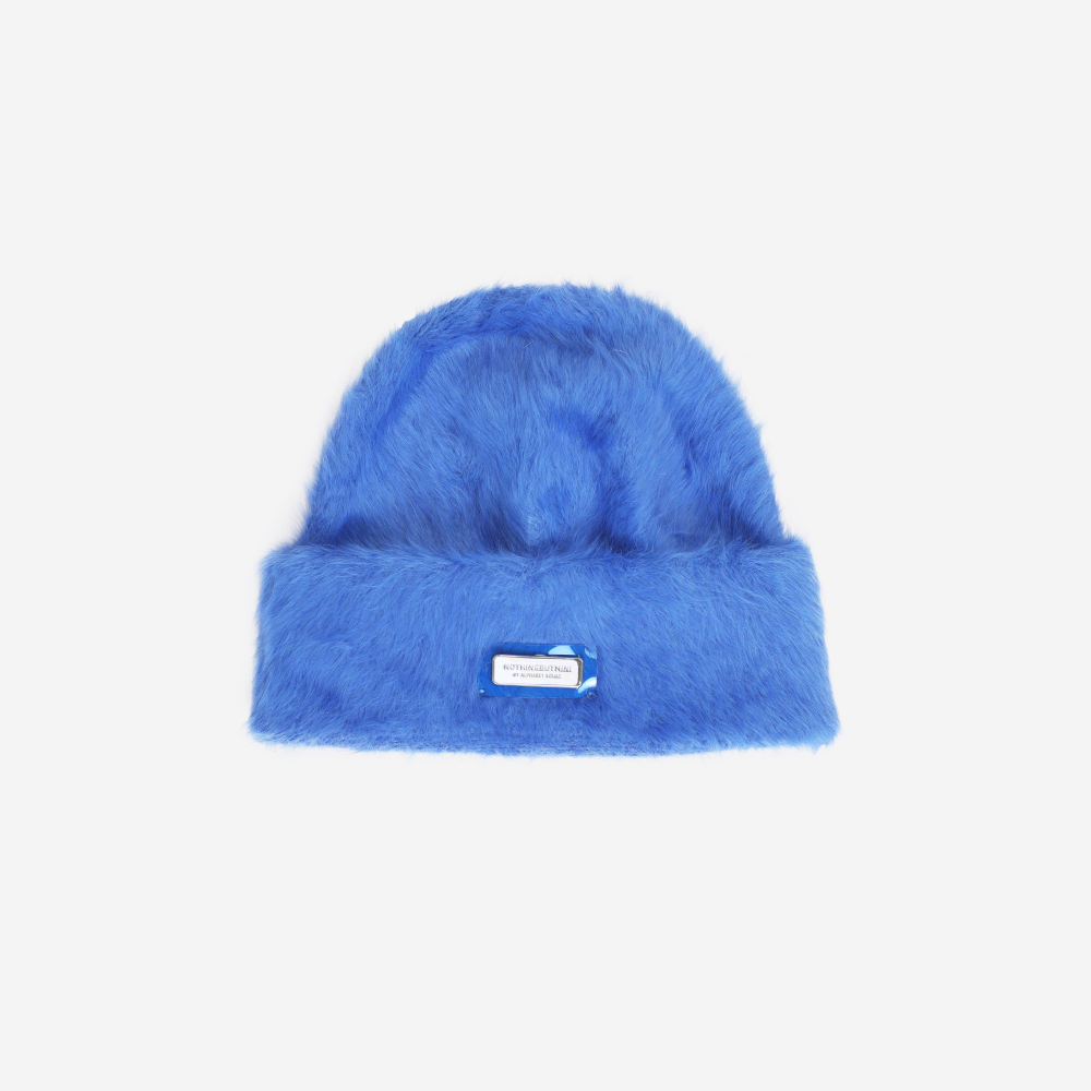 NBM metal badge rabbit fur beanie hat (Black）