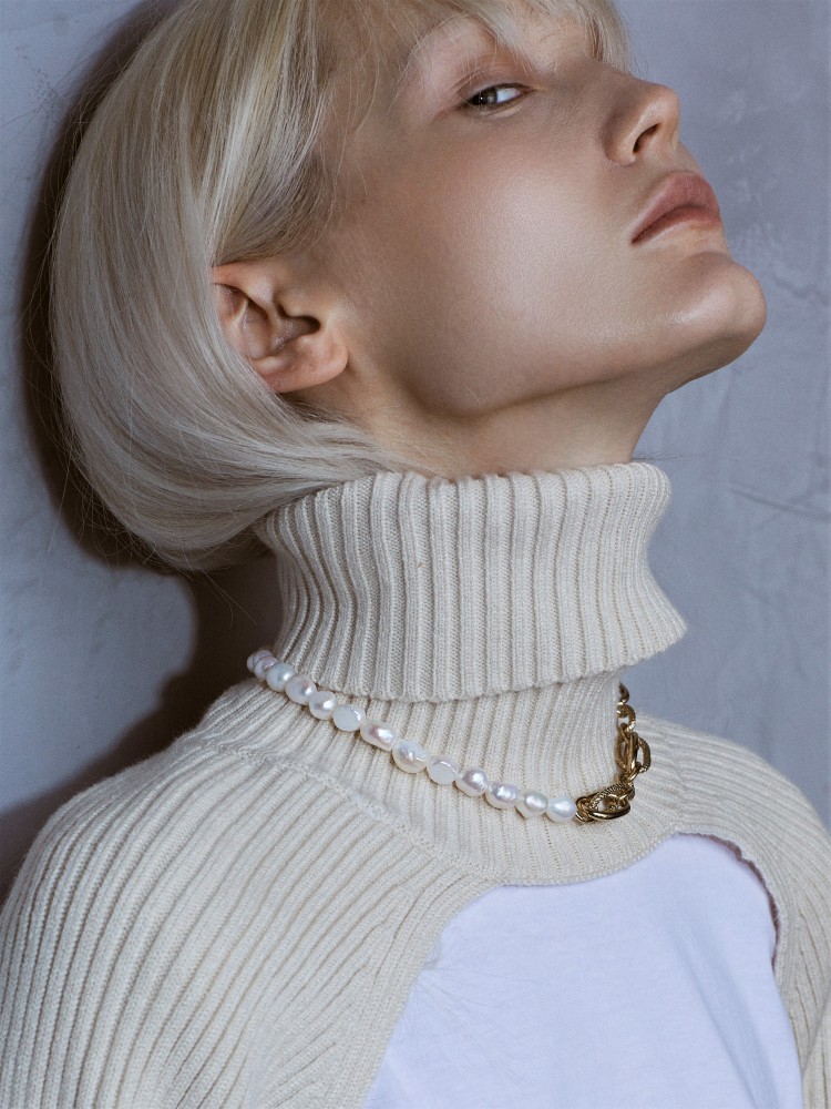 Baroque Pearl Complex Structure Chain Necklace（Platinum)