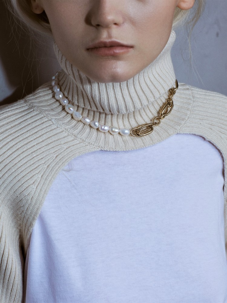 Baroque Pearl Complex Structure Chain Necklace（Platinum)