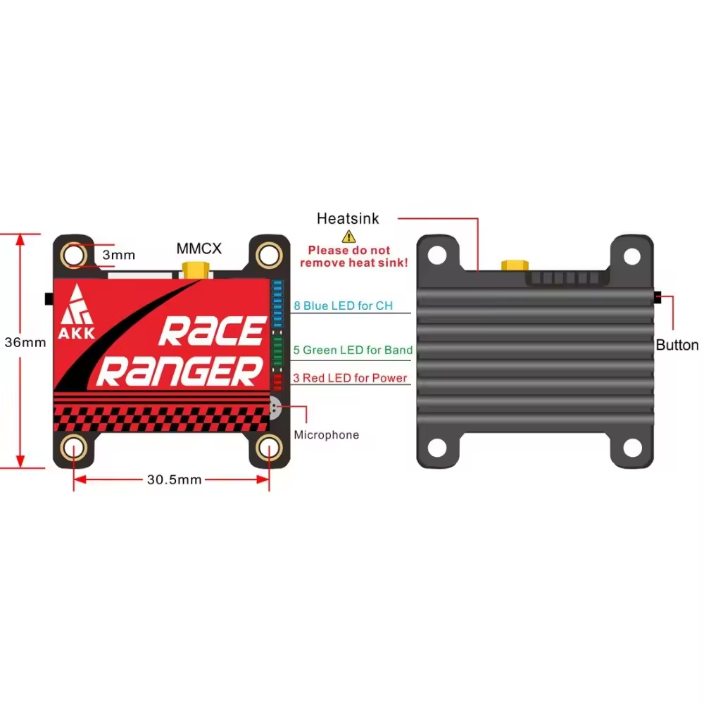 AKK Race Ranger VTX 5.8G 1.6W Long Range Transmitter VTX FPV 1.6W Smart Audio VS RUSH TANK SOLO 1.6W
