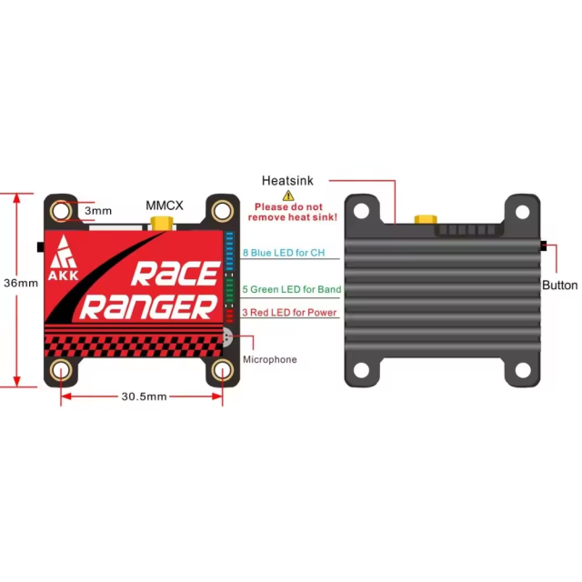 AKK Race Ranger VTX 5.8G 1.6W Long Range Transmitter VTX FPV 1.6W Smart Audio VS RUSH TANK SOLO 1.6W