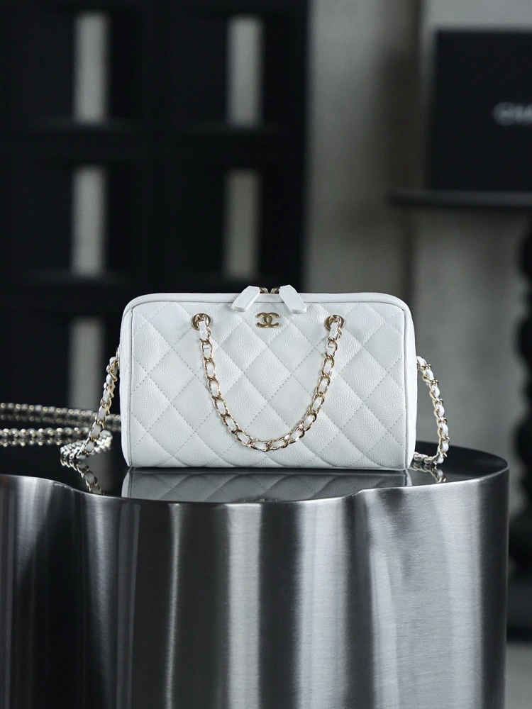 Chanel 25P Mini Bowling Bag White