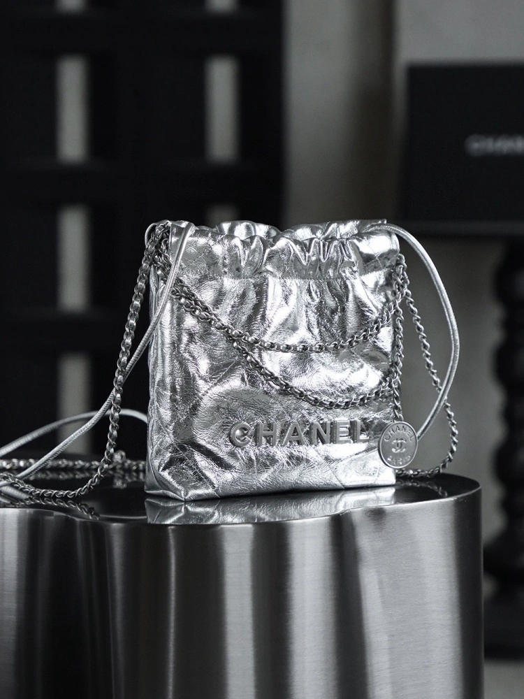 Chanel 22bag shopping bag silver mini version