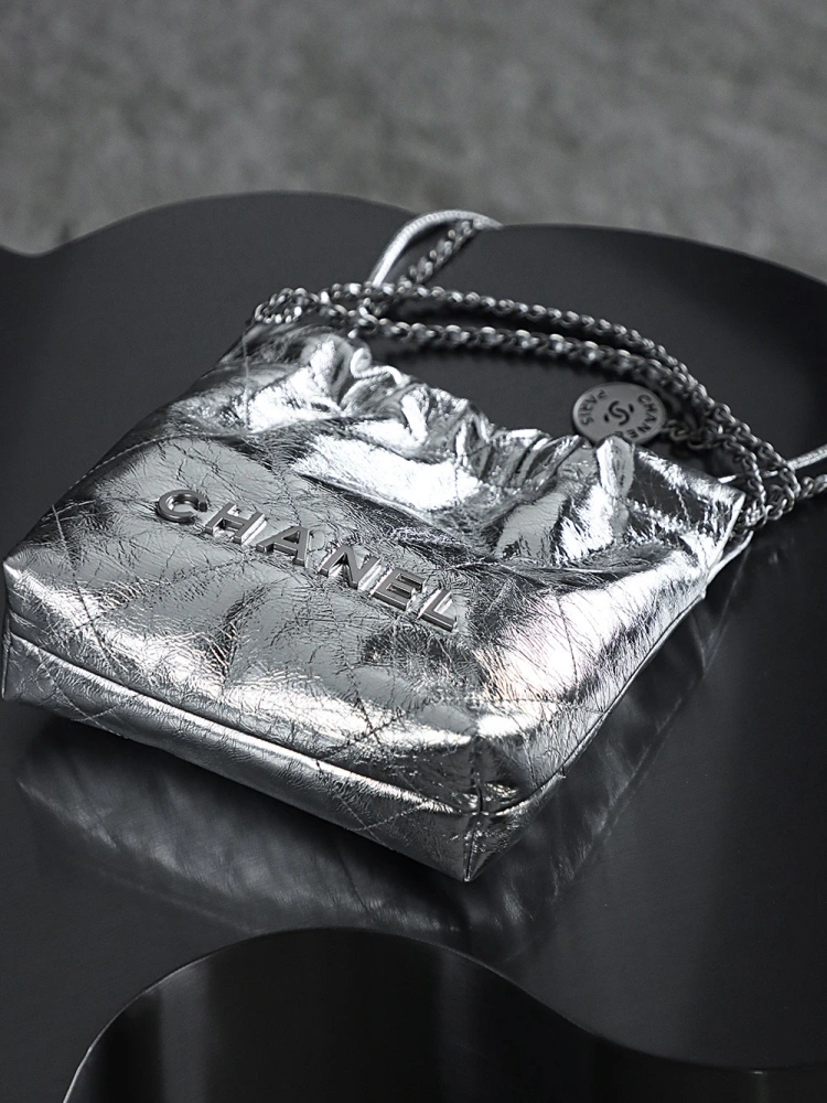 Chanel 22bag shopping bag silver mini version