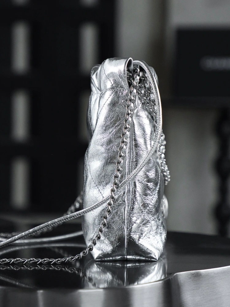 Chanel 22bag shopping bag silver mini version