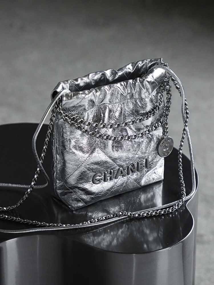 Chanel 22bag shopping bag silver mini version