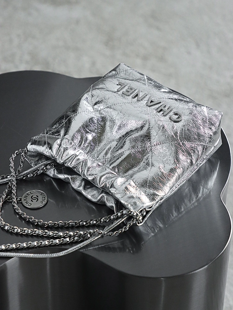 Chanel 22bag shopping bag silver mini version