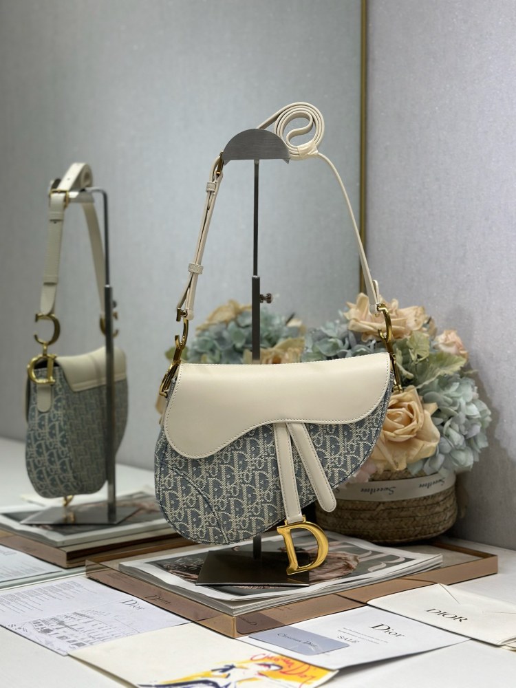 DIOR Medium Soft Saddle (with strap) grey D fabric