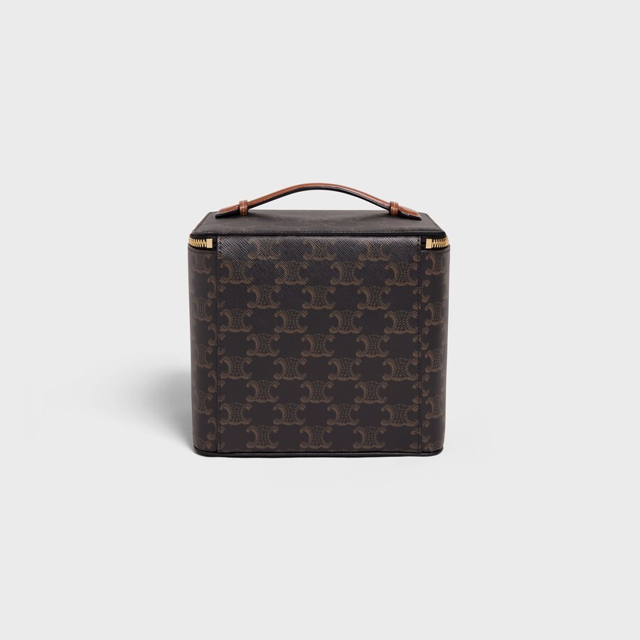CELINE SQUARE VANITY CASE IN TRIOMPHE CANVAS AND CALFSKIN 4M0942CZJ.04LU (18*14.5*15cm)