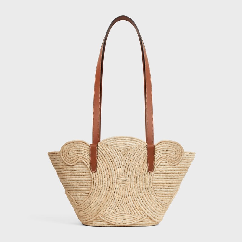 CELINE CLASSIC PANIER SMALL BRAIDED TRIOMPHE IN RAFFIA AND CALFSKIN 117022FWB.04LU (42*21.5*12cm)