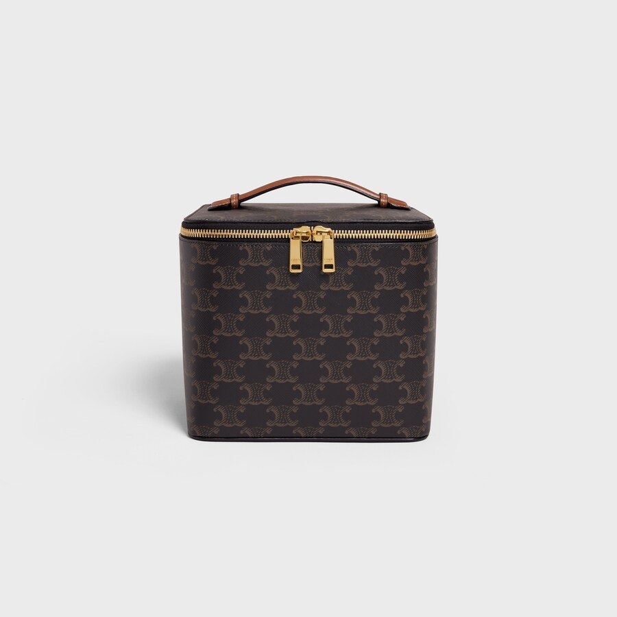 CELINE SQUARE VANITY CASE IN TRIOMPHE CANVAS AND CALFSKIN 4M0942CZJ.04LU (18*14.5*15cm)