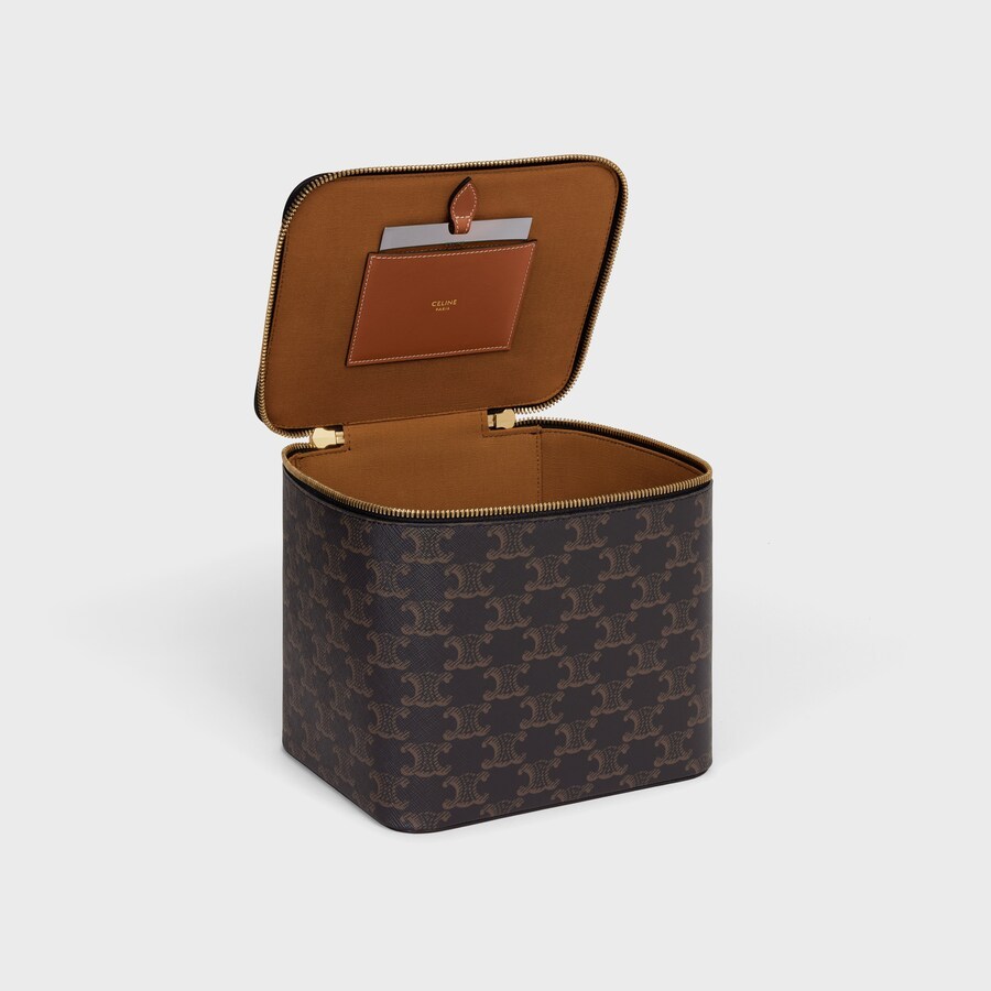 CELINE SQUARE VANITY CASE IN TRIOMPHE CANVAS AND CALFSKIN 4M0942CZJ.04LU (18*14.5*15cm)