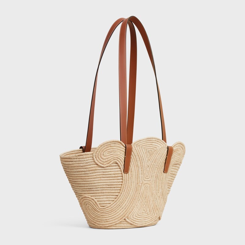 CELINE CLASSIC PANIER SMALL BRAIDED TRIOMPHE IN RAFFIA AND CALFSKIN 117022FWB.04LU (42*21.5*12cm)