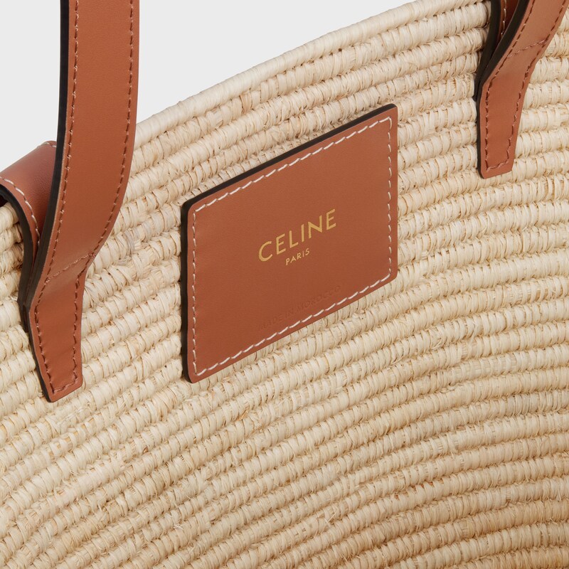 CELINE CLASSIC PANIER SMALL BRAIDED TRIOMPHE IN RAFFIA AND CALFSKIN 117022FWB.04LU (42*21.5*12cm)