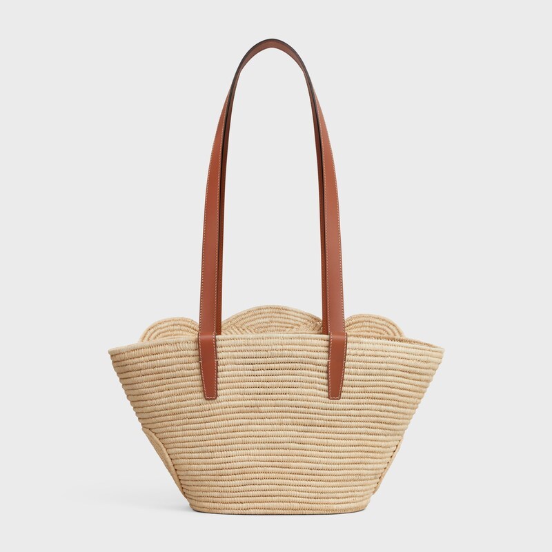 CELINE CLASSIC PANIER SMALL BRAIDED TRIOMPHE IN RAFFIA AND CALFSKIN 117022FWB.04LU (42*21.5*12cm)
