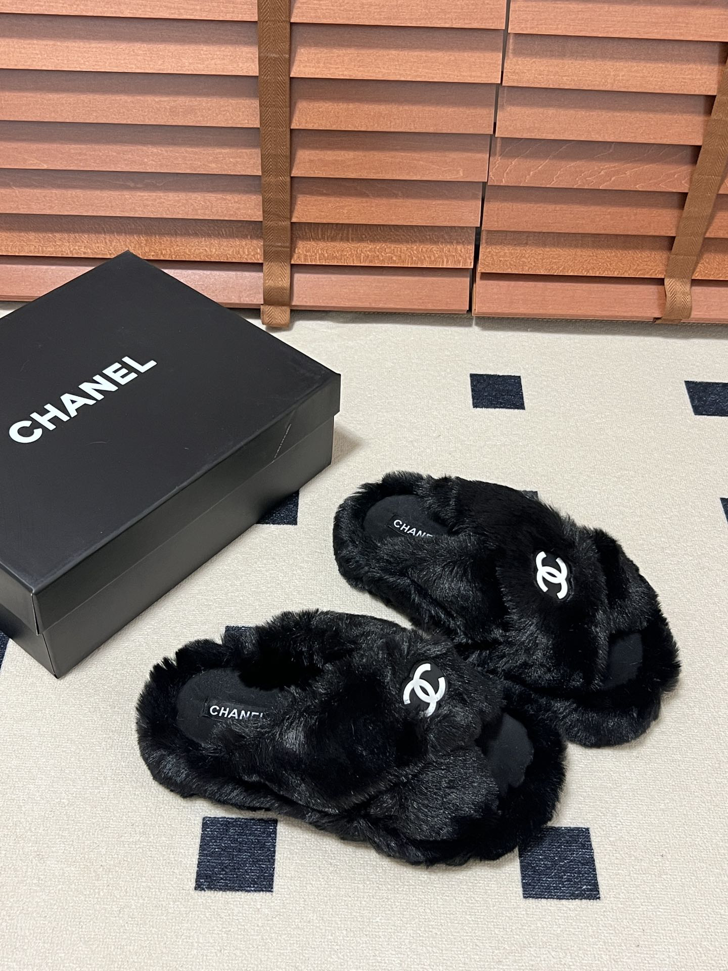 CHANEL plush slipper