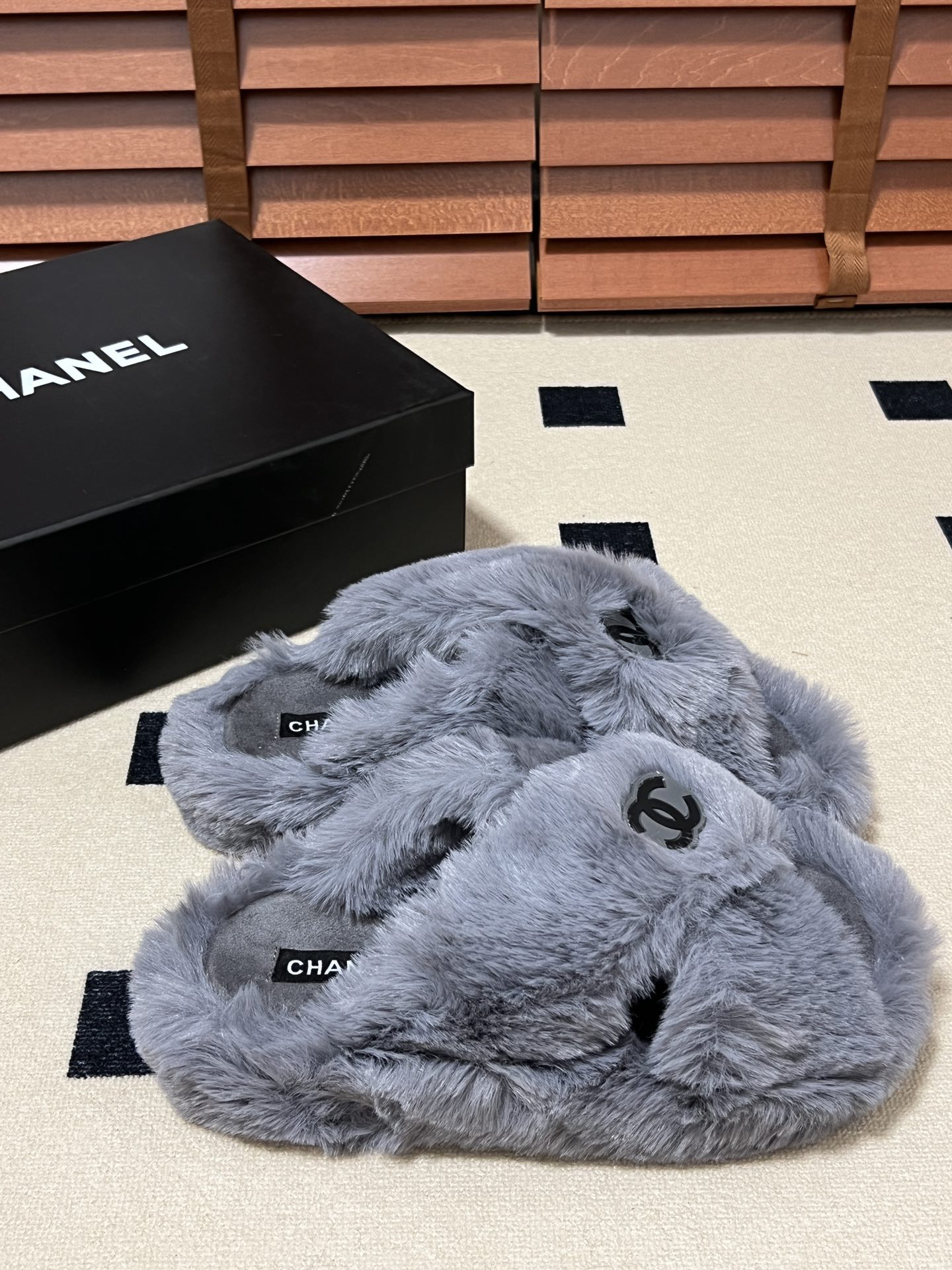 CHANEL plush slipper
