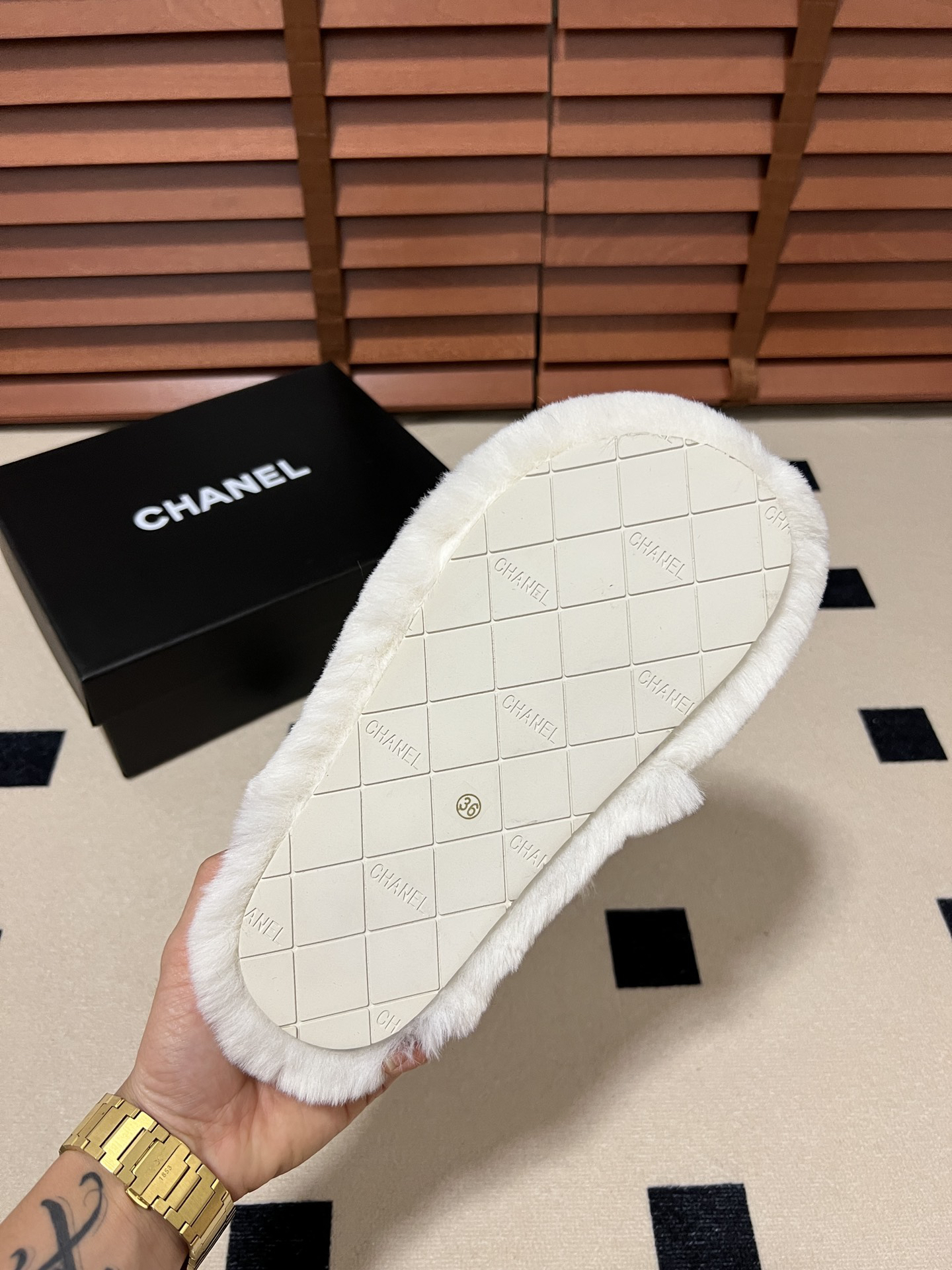CHANEL plush slipper
