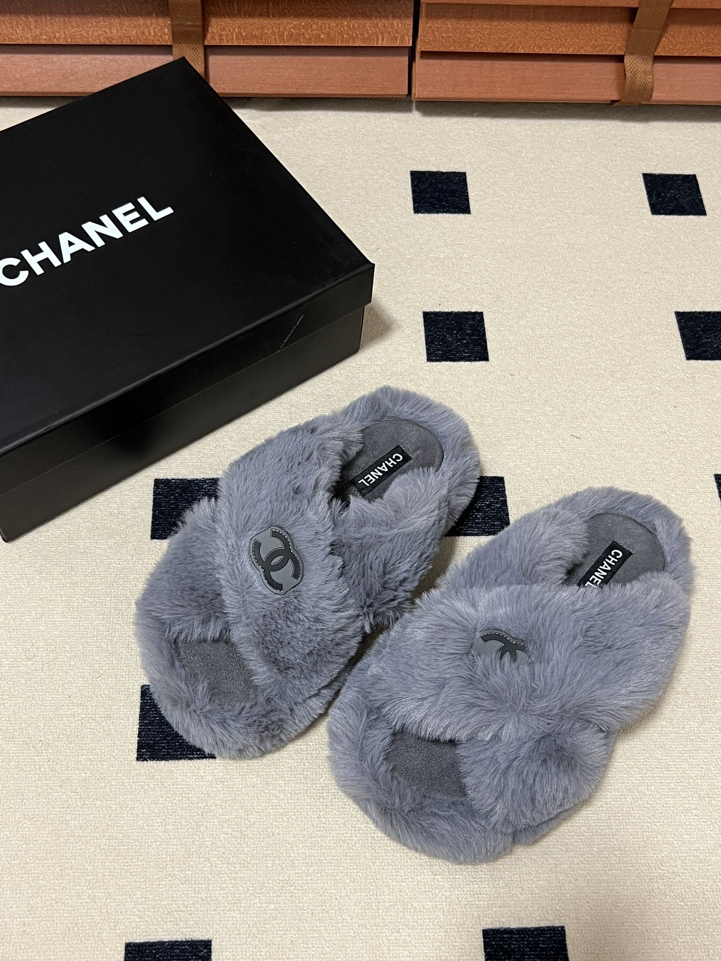 CHANEL plush slipper