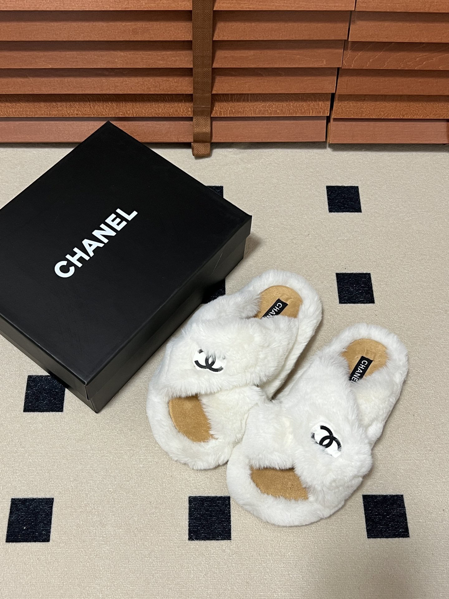 CHANEL plush slipper