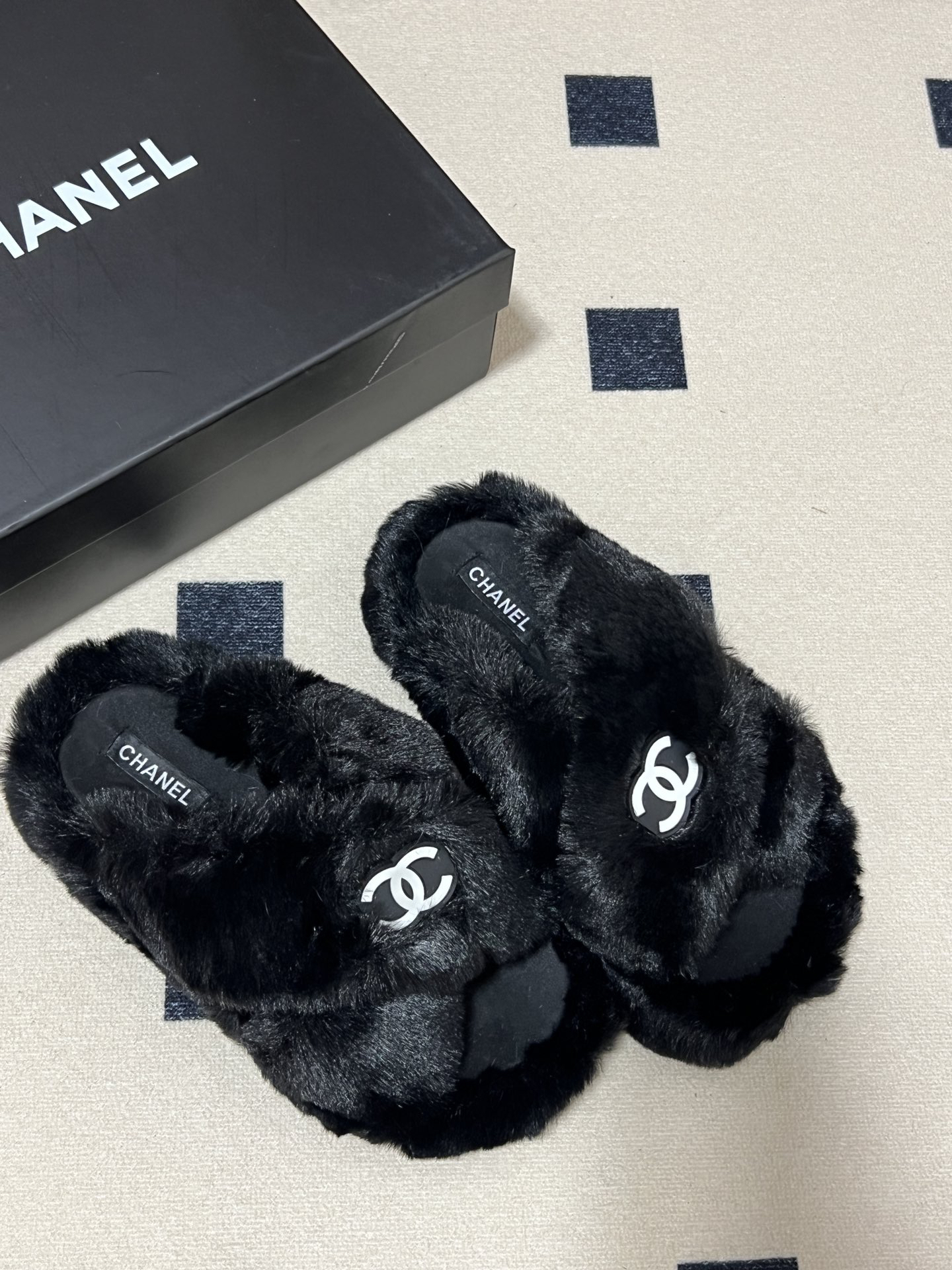 CHANEL plush slipper
