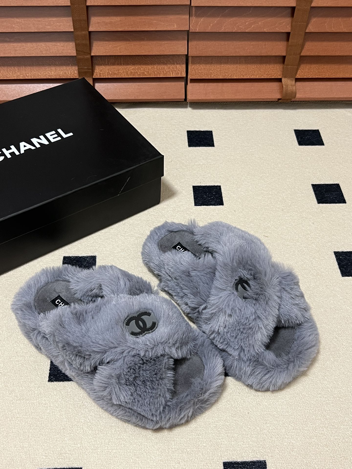 CHANEL plush slipper