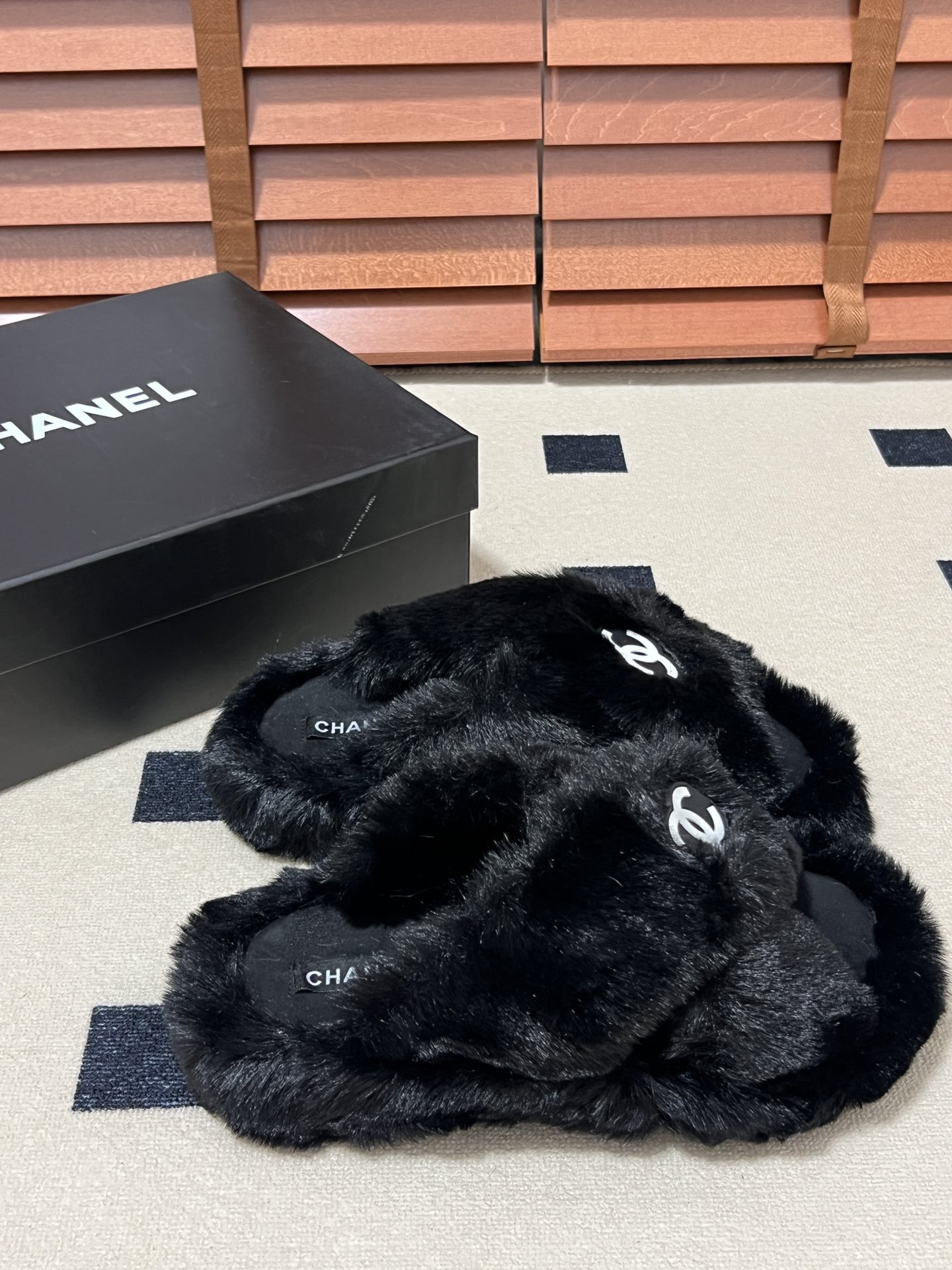 CHANEL plush slipper