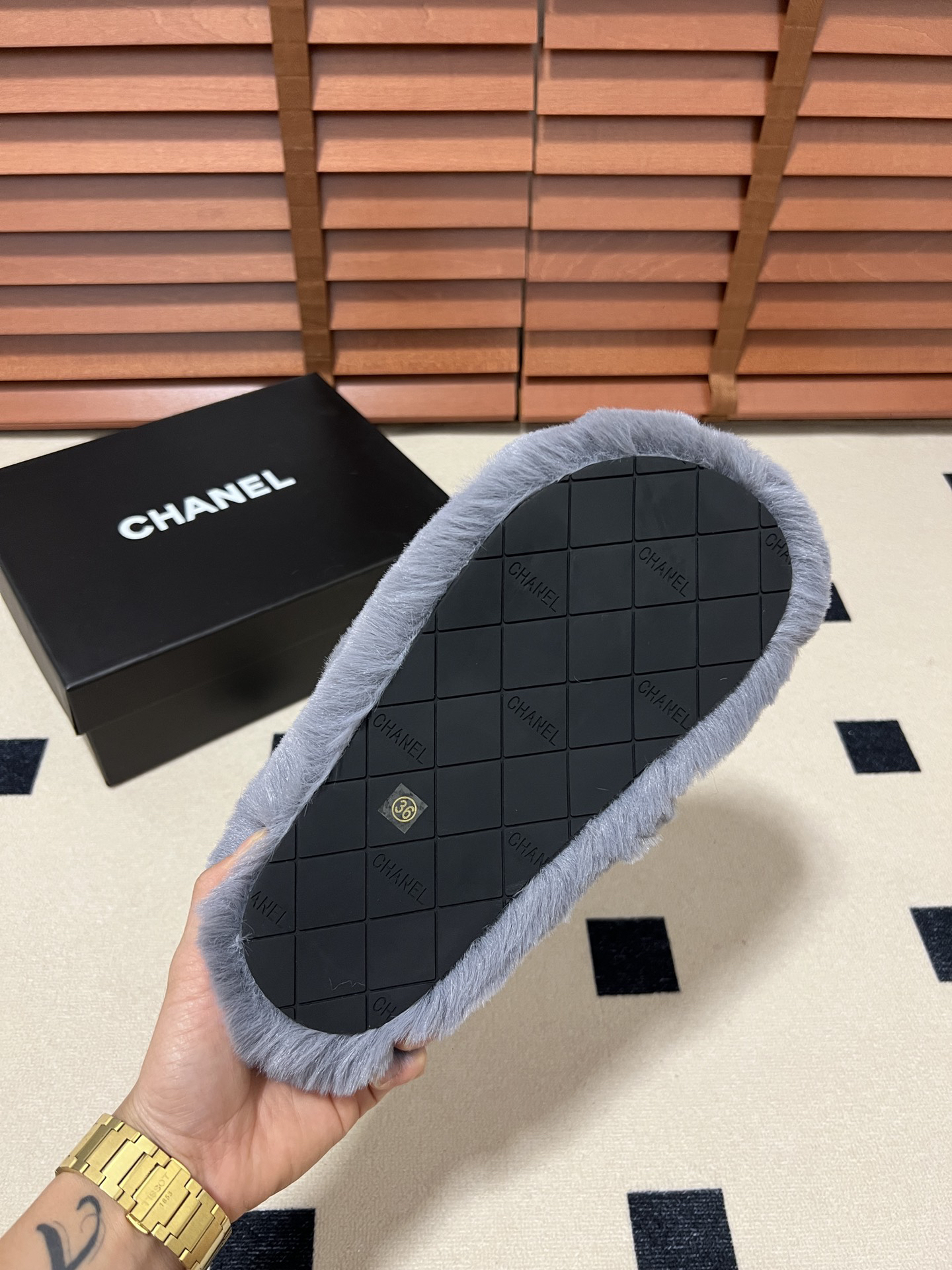CHANEL plush slipper