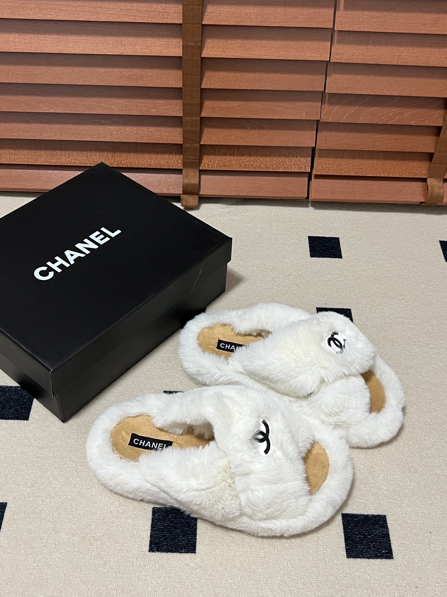 CHANEL plush slipper