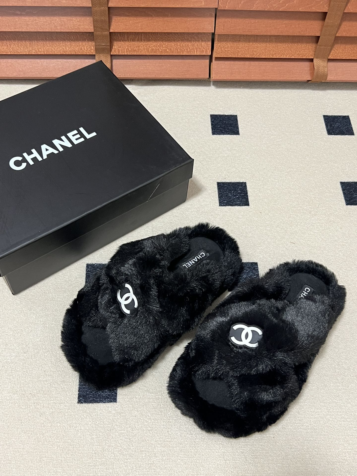 CHANEL plush slipper