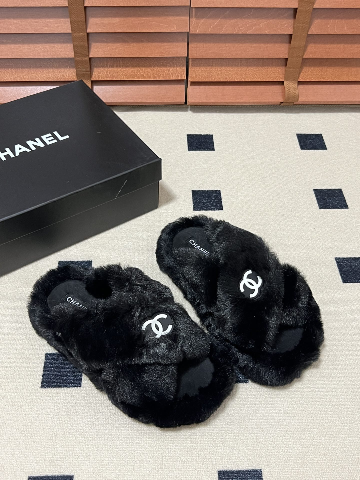 CHANEL plush slipper