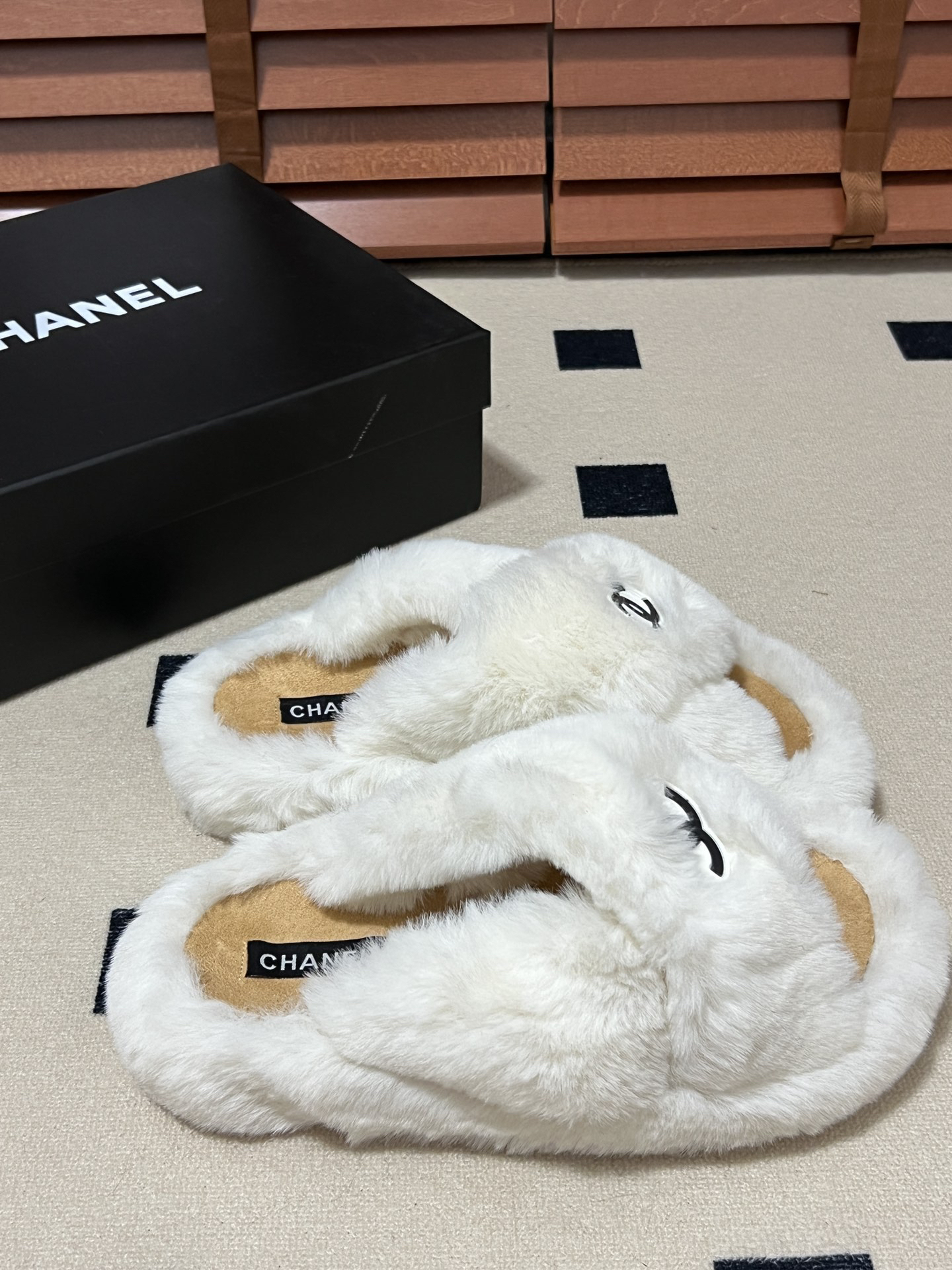 CHANEL plush slipper