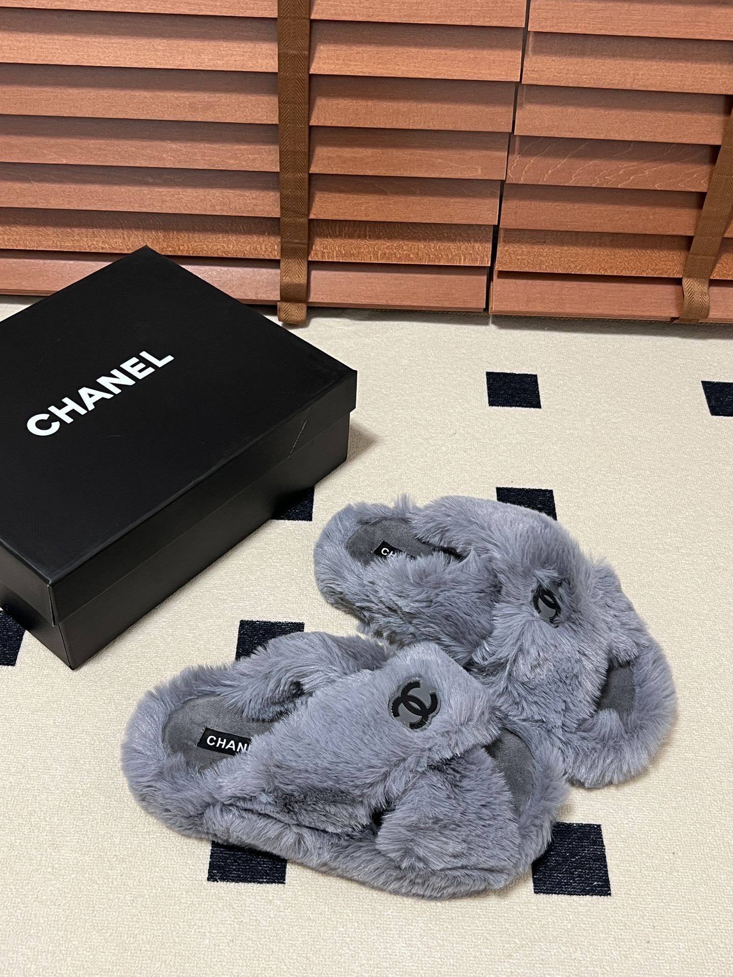 CHANEL plush slipper